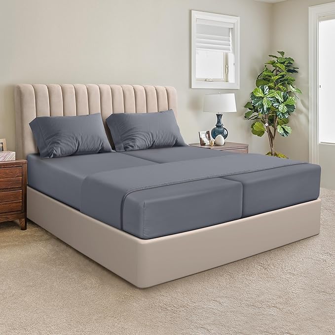 Utopia Bedding Split King Bed Sheets Sets - 5 Piece Bedding - Brushed Microfiber - Shrinkage and Fade Resistant - Easy Care (Split King, Grey) - LeafyLoom
