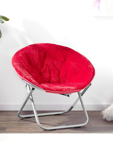 Faux Fur Saucer Chair, Adult, Red, 22"D x 32"W x 29"H - LeafyLoom