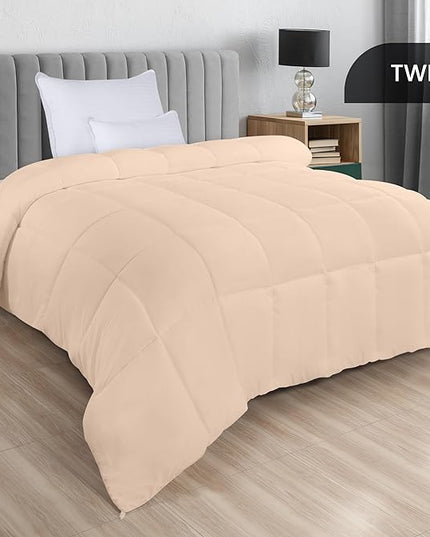 Utopia Bedding All Season 250 GSM Comforter - Plush Siliconized Fiberfill Comforter Twin - Box Stitched (Twin/Twin XL, Beige) - LeafyLoom