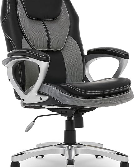 Serta Executive Office Padded Arms, Adjustable Ergonomic Gaming Desk Chair with Lumbar Support, Faux Leather and Mesh, Gray/Black - LeafyLoom