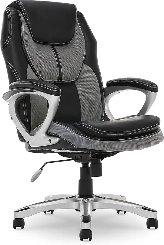 Serta Executive Office Padded Arms, Adjustable Ergonomic Gaming Desk Chair with Lumbar Support, Faux Leather and Mesh, Gray/Black - LeafyLoom