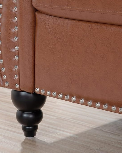 3-Seaters Living Room Clasic Chesterfield Sofa Couch Button Tufted PU Leather Upholstered Sofa&Couch with Luxury Roller Armrest Soild Wood Legs Movable Cushions & Nailhead Decor - LeafyLoom