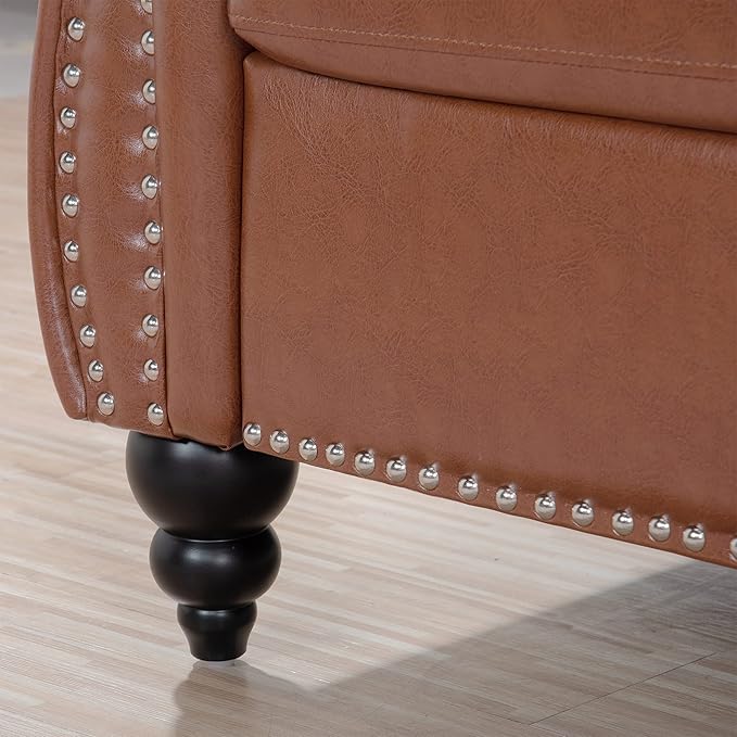 3-Seaters Living Room Clasic Chesterfield Sofa Couch Button Tufted PU Leather Upholstered Sofa&Couch with Luxury Roller Armrest Soild Wood Legs Movable Cushions & Nailhead Decor - LeafyLoom