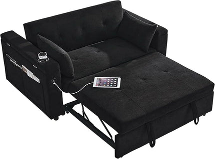 4 in 1 Multifunctional Convertible Loveseat Sleeper Sofa Bed,Soft Chenille Tufted Love Seats Sofabed W/Pull Out Sleep Couch,Armrests Storage,Cupholders,USB Ports,Pillows and Side Pockets - LeafyLoom