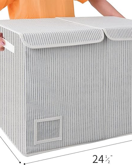 GRANNY SAYS Toy Chest with Lids, Foldable Toy Storage Organizer with Handles, Stuffed Animal Storage for Nursery Room Playroom, Living Room, Large Toy Box for Girls and Boys, White/Black - LeafyLoom