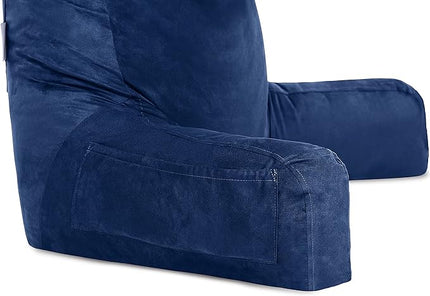Husband Pillow XXL Cover Aspen Edition Dark Blue, Reversible Microfiber to Microsuede, Side & Back Pockets - Handle for Transport - Super Cozy Bed Rest Pillow Cover with Arms - Easy Care - LeafyLoom