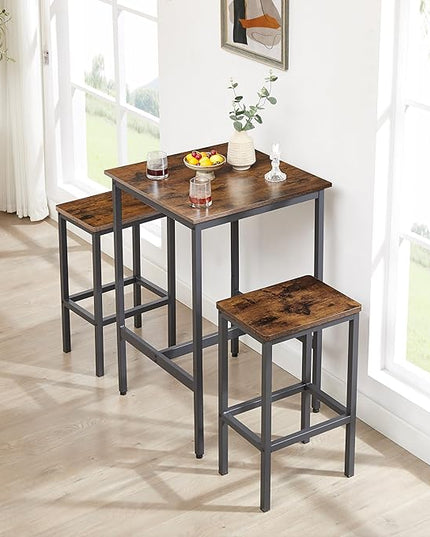 NicBex Small Dining Table for 2 Kitchen Tables and Chairs Bar Table Set, Square Bar Table with 2 Bar Chairs for Kitchen Breakfast Table, Bar, Banquet Hall, Space Saving, Rustic Brown - LeafyLoom