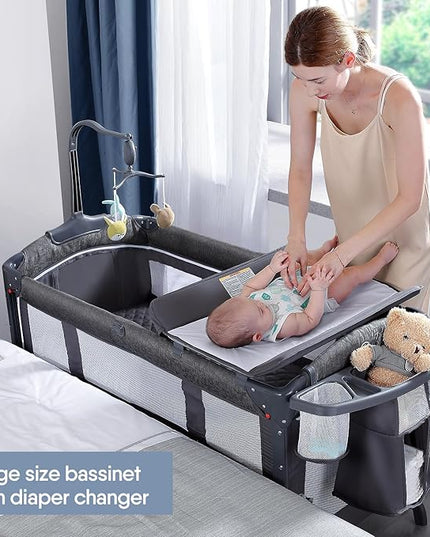 BabyBond Baby Bassinet Bedside Crib, Pack and Play with Sheet, Diaper Changing Table and Music Mobile from Newborn to Toddles, Portable Large Playard - LeafyLoom