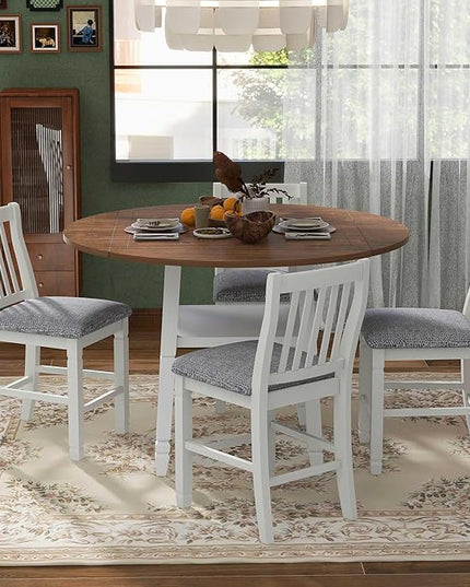 NicBex Dining Room Table Set for 4 Breakfast Nook Table Set 5-Piece Counter Height Dining Table Set in 2 Table Sizes with 4 Folding Leaves and 4 Upholstered Chairs for Dining Room, Espresso+White - LeafyLoom
