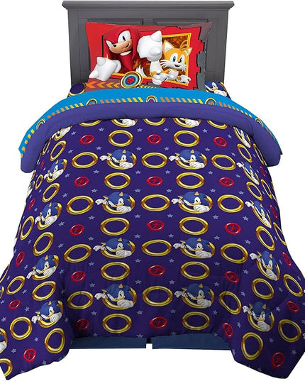 Franco Kids Bedding Super Soft Comforter and Sheet Set, 4 Piece Twin Size, Sonic The Hedgehog, Anime - LeafyLoom