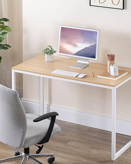 ZINUS Jennifer 47 Inch Computer Workstation / Office Desk - White Frame & Natural Top - LeafyLoom