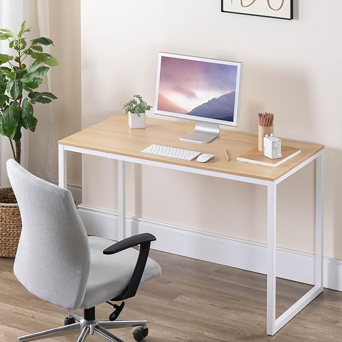 ZINUS Jennifer 47 Inch Computer Workstation / Office Desk - White Frame & Natural Top - LeafyLoom