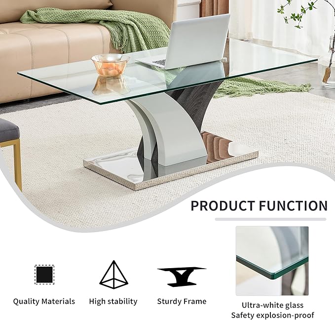 NicBex 47.24Inch Rectangular Dining Table,Modern Kitchen Table with Tempered Glass Tabletop and Artistic MDF Legs for 4 to 6,Dining Room Table for Kitchen,Restaurant,Meeting Living Room,Transparent - LeafyLoom
