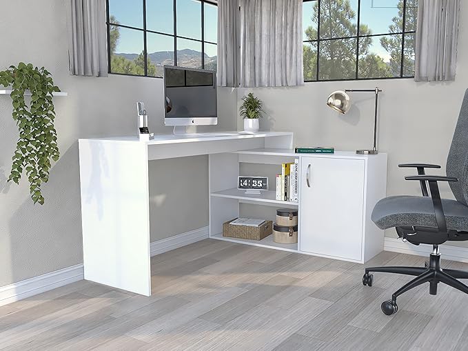 NicBex Kimberly-DW-00006-LWJ Home Office Desks, 59.6"x45.9"x30.1", White - LeafyLoom