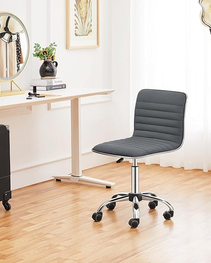 Yaheetech Velvet Low Back Chair Armless Ribbed Office Chair Swivel Task Chair Height Adjustable Chair Dark Gray - LeafyLoom