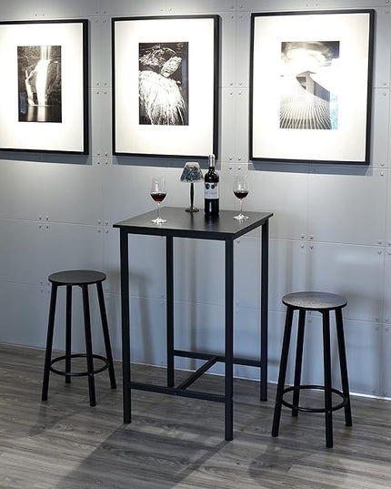 Finnhomy Bar Table Set, 23.6" Pub Table High Top Table, Square Bar Height Table, Bar Table with Stools, Kitchen Table Set for 2, Industrial Breakfast for Kitchen, Living Room, Rustic Black - LeafyLoom