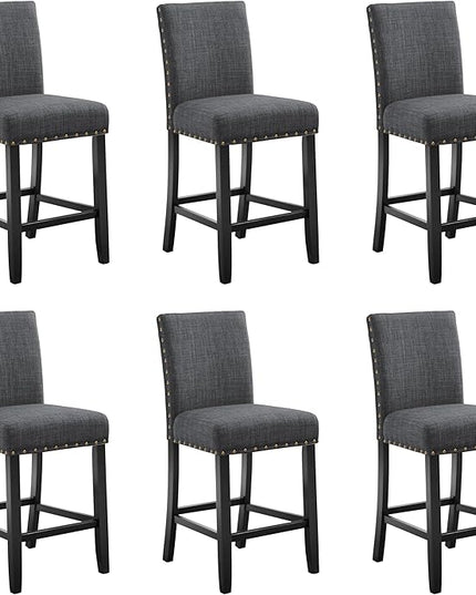 New Classic Furniture Crispin Counter Dining Chair (Set of Six), 100% Polyester Granite Gray Fabric with Espresso Legs - LeafyLoom