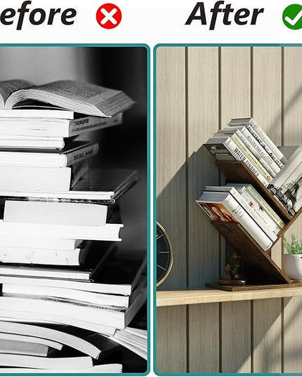 3 Tier Small Tree Bookshelf Desk Book Organizer Narrow Bookcases for Books Magazines CDs Free Standing Retro Wooden Storage Shelves for Home Office Bedroom Living Room Rustic Brown - LeafyLoom