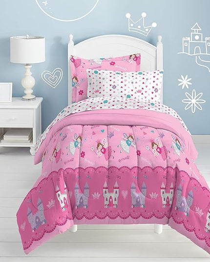 Dream Factory Magical Princess Ultra Soft Microfiber Girls Comforter Set, Pink, Twin - LeafyLoom
