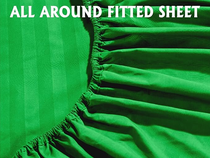 Elegant Comfort Softest and Coziest 6-Piece Sheet Set - 1500 Premium Hotel Quality Microfiber - Deep Pocket, Wrinkle Resistant 6-Piece Damask Stripe Bed Sheet Set, California King, Emerald Gren - LeafyLoom