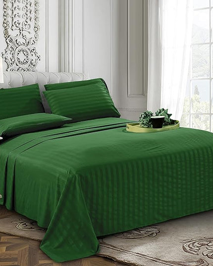 Elegant Comfort Softest and Coziest 4-Piece Sheet Set - 1500 Premium Hotel Quality Microfiber - Deep Pocket, Wrinkle Resistant 4-Piece Damask Stripe Bed Sheet Set, Twin, Hunter Green - LeafyLoom