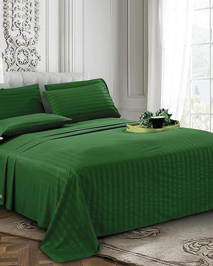 Elegant Comfort Softest and Coziest 6-Piece Sheet Set - 1500 Premium Hotel Quality Microfiber - Deep Pocket, Wrinkle Resistant 6-Piece Damask Stripe Bed Sheet Set, Queen, Hunter Green - LeafyLoom