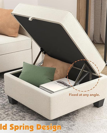 113'' Modular Sectional Sofa, Convertible Sectional Couches for Living Room U Shaped Sectional Sofa Couch with Storage Ottoman, High Supportive 6 Seats Reversible Sectionals with Chaise, Beige - LeafyLoom
