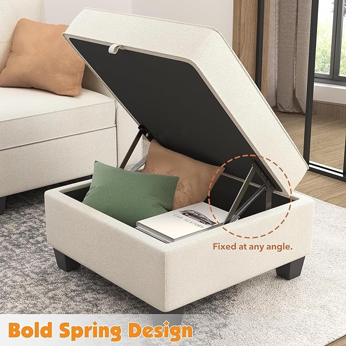 113'' Modular Sectional Sofa, Convertible Sectional Couches for Living Room U Shaped Sectional Sofa Couch with Storage Ottoman, High Supportive 6 Seats Reversible Sectionals with Chaise, Beige - LeafyLoom