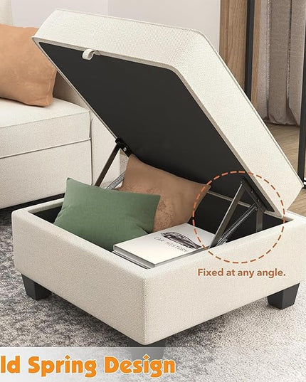 Modular Sectional Sofa, Convertible Sectional Couches for Living Room U Shaped Sectional Sofa Couch with Storage Ottoman, High Supportive 6 Seats Reversible Sectionals 113'' with Chaise, Beige - LeafyLoom