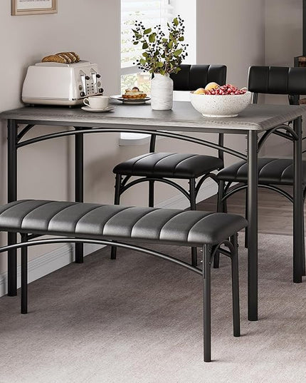 GAOMON Dining Table Set for 4, Kitchen Table with Upholstered Chairs and Bench, 4-Person Dining Room Table Set, Rectangular Kitchen Table Set for Small Space, Apartment, Home, Studio, Rustic Grey - LeafyLoom