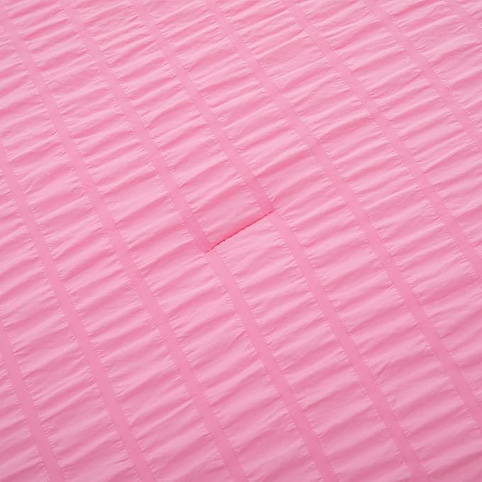 Pink Comforter Sets King Size, Pink Seersucker Bedding Set 3-Pieces Bed in a Bag Microfiber Lightweight Comforter All Season Bedding Sets with 2 Pillowcases - LeafyLoom