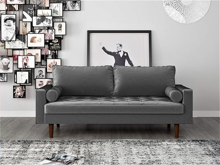 S5457 Mid Century Modern Velvet Upholstered Tufted Living Room Sofa, 69.68", Grey - LeafyLoom