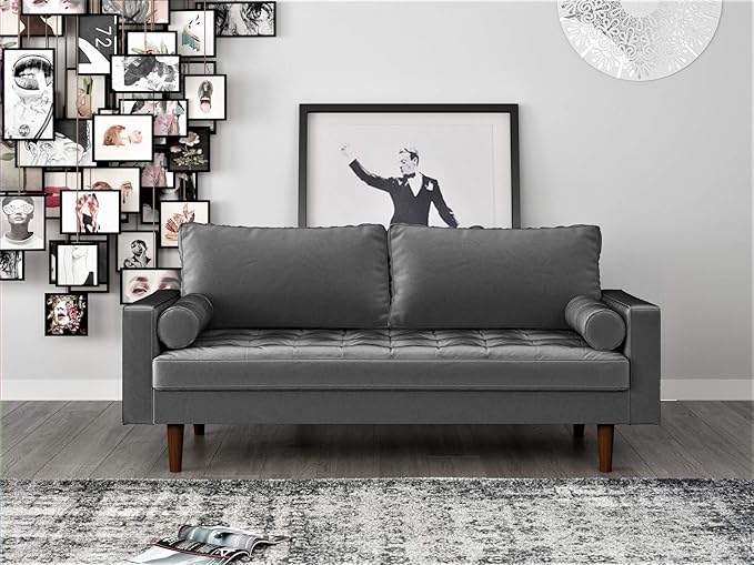 S5457 Mid Century Modern Velvet Upholstered Tufted Living Room Sofa, 69.68", Grey - LeafyLoom