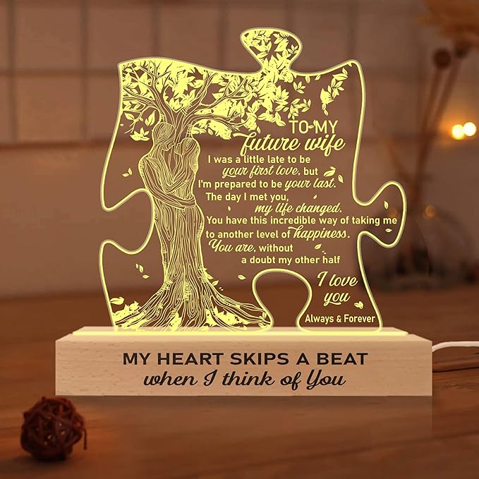 Gifts for Wife from Husband | Wedding Lights for Couples, Engraved, Newlyweds | to My Future Wife 3D Lamp Wooden Base USB Powered Acrylic Night Light | Gift for Her on Birthday Valentines - LeafyLoom