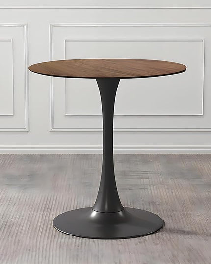 NicBex 31.5Inch Round Dining Table,Minimalist Kitchen Table with MDF Walnut Tabletop and Pedestal Base for 2 to 4,Leisure Coffee Table for Kitchen,Small Space and Living Room,Space-Saving,Walnut+Black - LeafyLoom