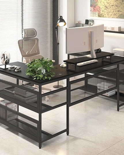 NicBex Laik-DW-00009-DX-1 Desks, 82" W x 43" D x 35" H, Matte Black - LeafyLoom
