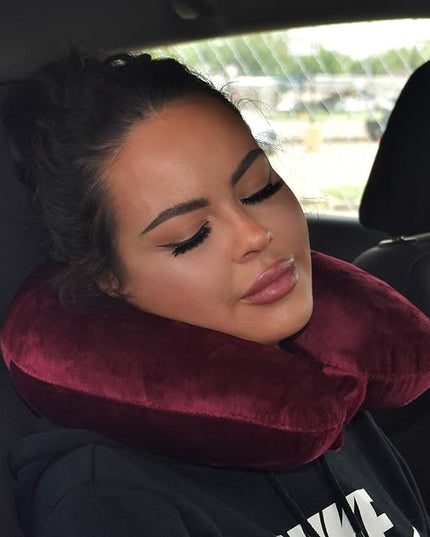 Adult Cozy Soft Microfiber Neck Pillow, Compact, Perfect for Plane or Car Travel, Burgundy - LeafyLoom