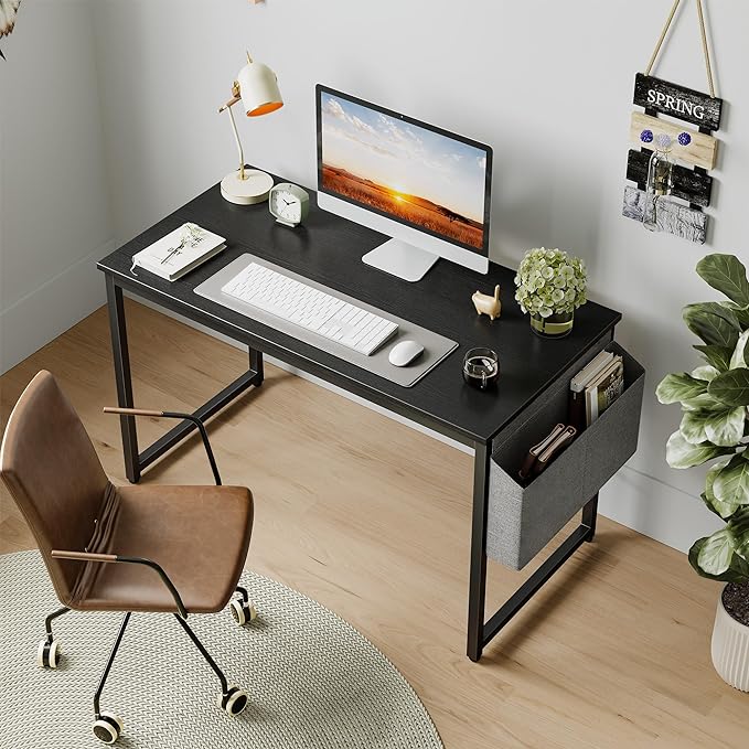Cubiker Computer Desk 47 inch Home Office Writing Study Desk, Modern Simple Style Laptop Table with Storage Bag, Black - LeafyLoom