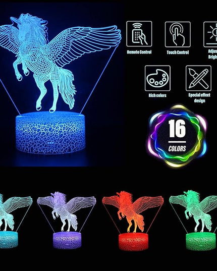 Unicorn Night Light for Kids, 16 Colors 3D Illusion lamp with Remote Unicorn Toys for 2 3 4 5 6 7 8 Year Old Girls Birthday Gifts Bedroom Home Decorations - LeafyLoom