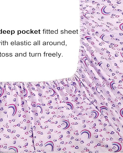 Mooreeke Queen Size Comforter Sets for Girls Kids, 8 Pieces Bed in a Bag Purple Love Heart Rainbow Bedding Comforter Sheet Set with Shams and Decorative Toy Pillow, Ultral Soft Microfiber Kids Bed Set - LeafyLoom