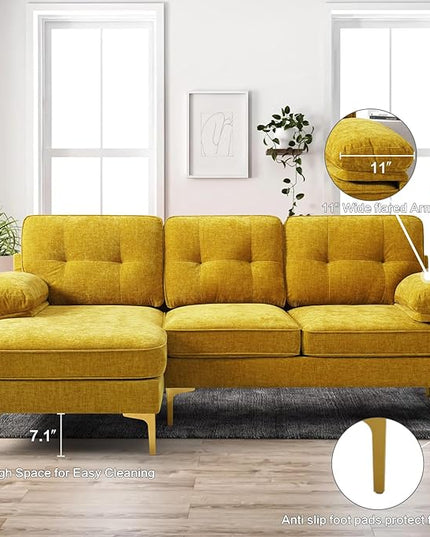 EASELAND 82" L-Shape Sofa with Reversible Chaise Lounge, Convertible Sectional Sofa Couch, Chenille Modern Sofa Couch for Living Room, Apartment and Office, Removable Cover (Yellow) - LeafyLoom
