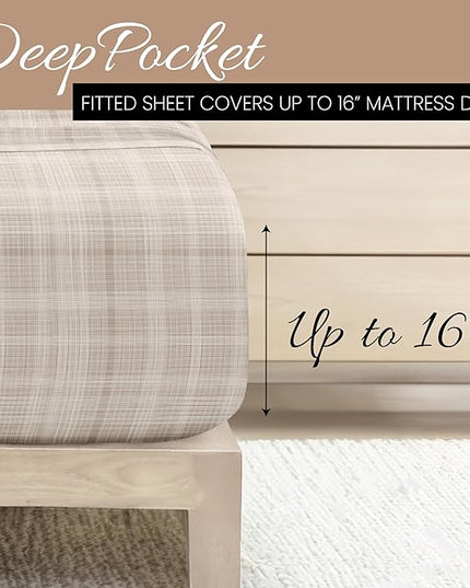 4 Piece California King Bedding Sheets Set (Ray Thatch) - Sleep Better Than Ever with These Ultra-Soft & Cooling Bed Sheets for Your Cal King Size Bed - Deep Pocket Fits 16" Mattress - LeafyLoom