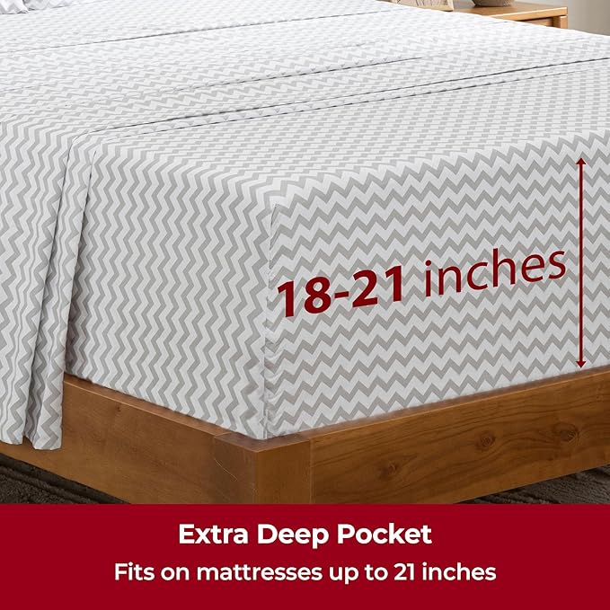 Mellanni Extra Deep Twin Sheets - 3 PC Iconic Collection Bedding Sheets & Pillowcases - Hotel Luxury, Ultra Soft, Cooling Bed Sheets - Extra Deep Pocket up to 21 inch (Twin, Chevron Gray) - LeafyLoom