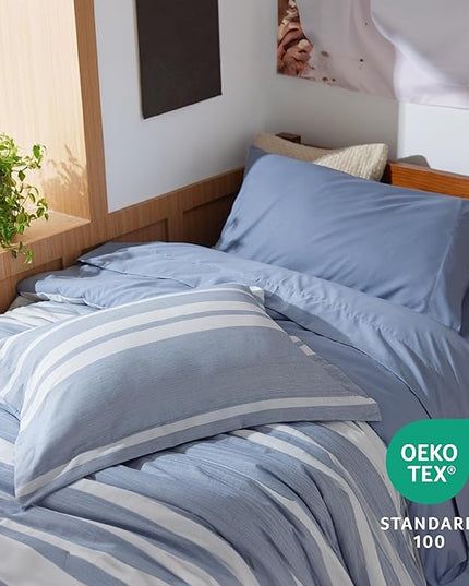 Bedsure Extra Long Twin XL Comforter Set, Twin XL Bedding Set, Navy Blue All Season Dorm Room Essentials with 1 Pillow Sham, Flat Sheet, Fitted Sheet and 1 Pillowcase - LeafyLoom