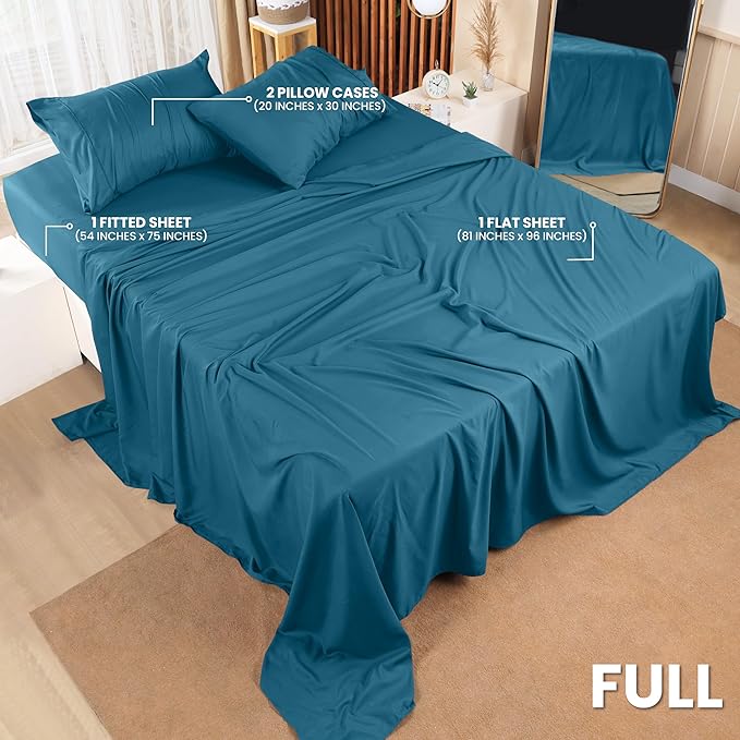 Utopia Bedding Full Bed Sheets Set - 4 Piece Bedding - Brushed Microfiber - Shrinkage and Fade Resistant - Easy Care (Full, Denim Blue) - LeafyLoom