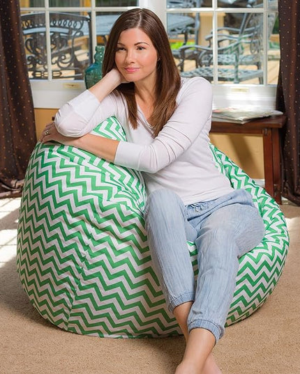 Posh Beanbags Bean Bag Chair, X-Large-48in, Pattern Chevron Green and White - LeafyLoom