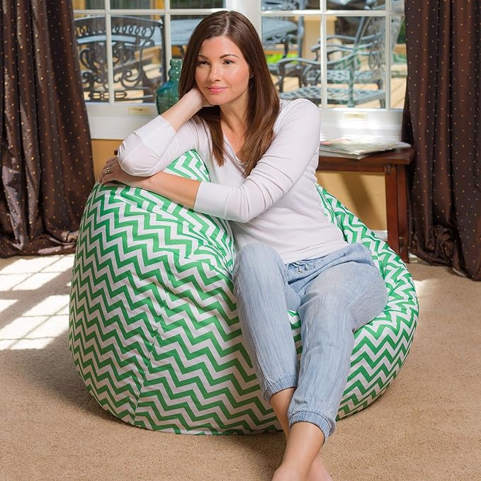 Posh Beanbags Bean Bag Chair, X-Large-48in, Pattern Chevron Green and White - LeafyLoom