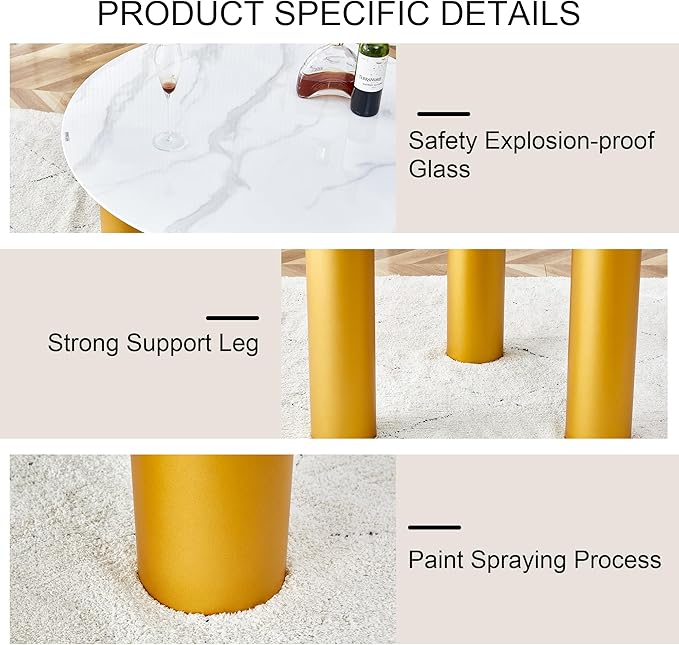 NicBex 40Inch Round Dining Table,Minimalist Kitchen Table with Artificial Marble Glass Stickers and Golden MDF Legs for 2 to 4,Leisure Coffee Table for Kitchen,Small Space and Living Room,Golden - LeafyLoom