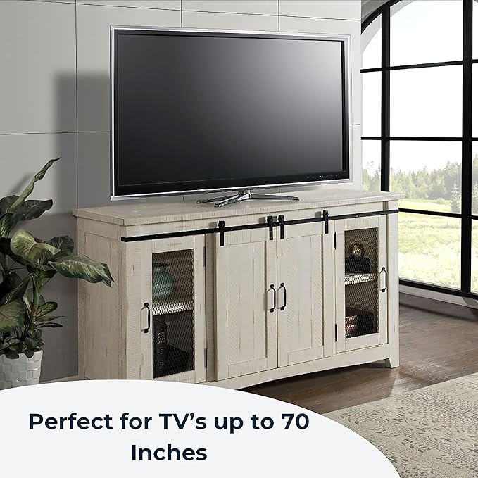 Martin Svensson Home Aspen 65" Solid Wood TV Stand, All Antique White - LeafyLoom