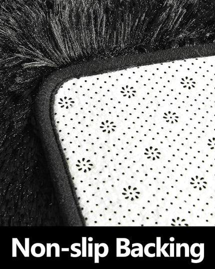 Black Round Rug for Bedroom, Super Fluffy Circle Rugs for Baby Nursery, 5'X5' Feet Furry Carpet for Children Kids Room, Cute Soft Shaggy Rug for Girls Home Decor, Fuzzy Plush Carpets for Dorm - LeafyLoom